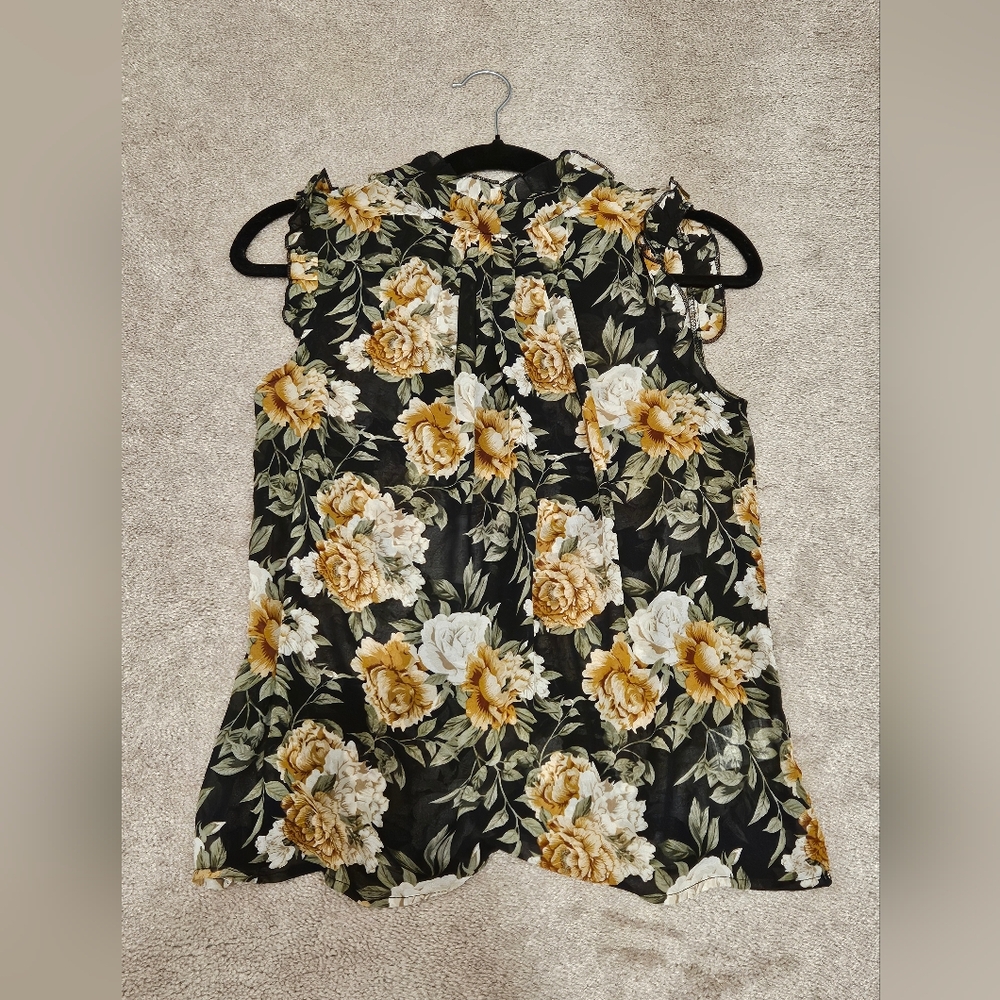 SHEIN Black and Cream Floral Blouse